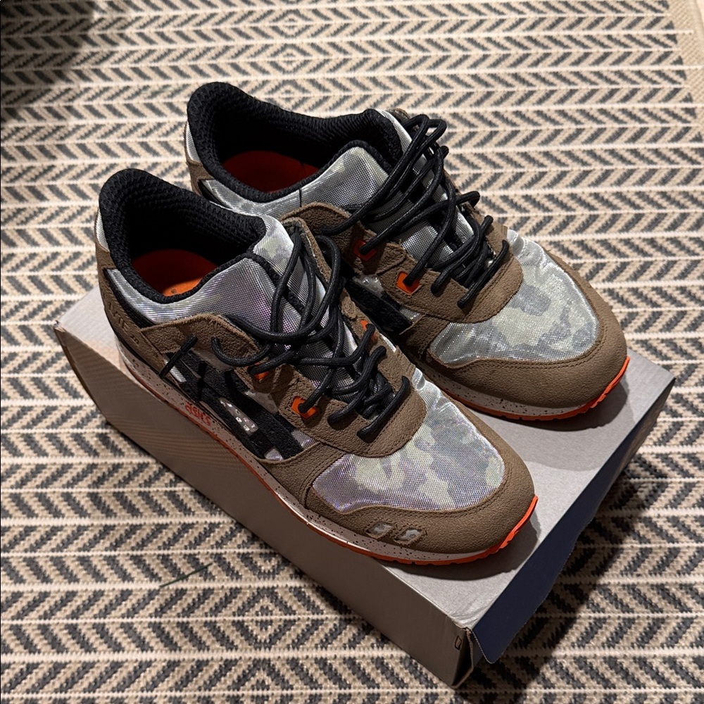 Asics Men's Olive Camo and Black Runner with Orange Accents